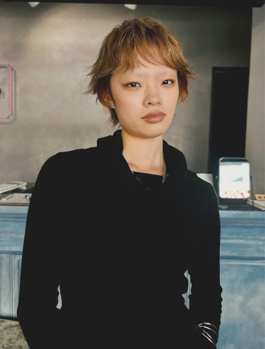 ショート カラー ショートレイヤー ベージュカラー オレンジ レイヤーカット シャギー ヘアカラー 似合わせカット/ パーマ/藤田和樹のヘアスタイル