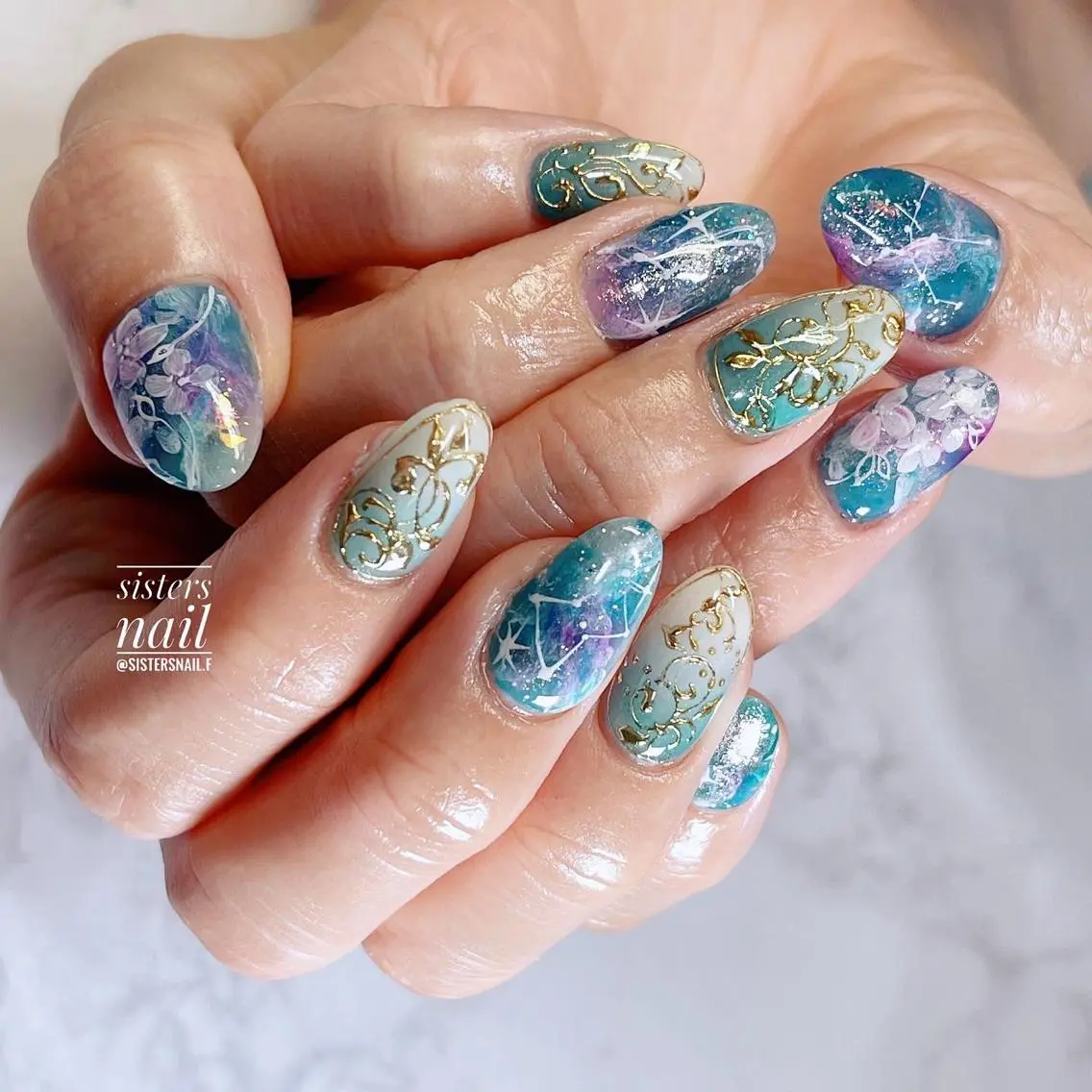 ネイル アートネイル ブルー 夏ネイル sisters nail.fのネイルデザイン