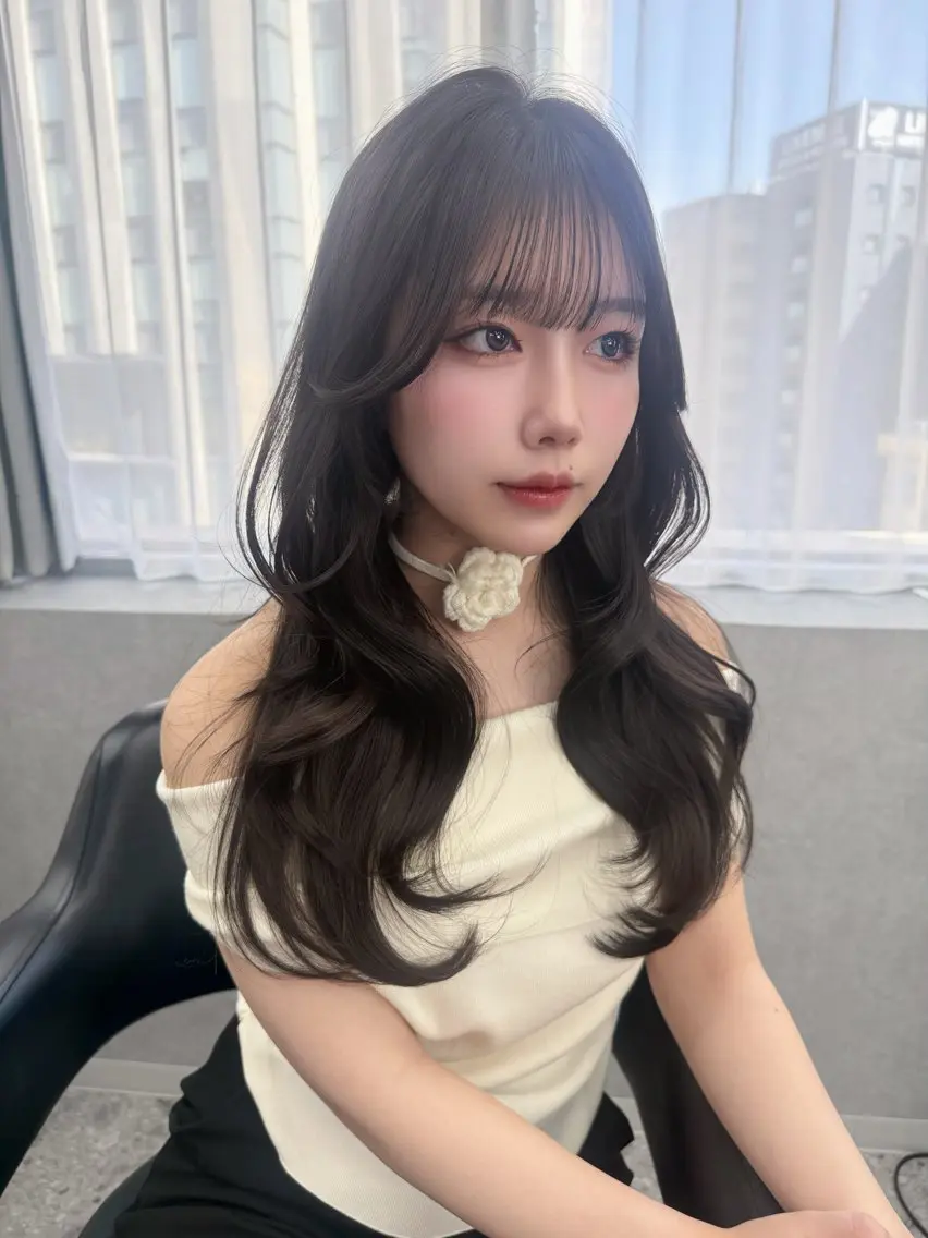ロング カラー 韓国風ヘア レイヤーカット カット ヘアカラー トリートメント レイヤーカット /顔周り/和奏︎♪のヘアスタイル