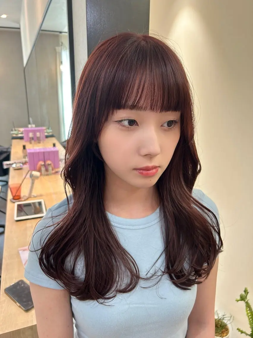 ロング カラー ブリーチ ブラウンカラー ブリーチなしカラー レッドカラー レッドブラウン hubhair レイヤー/透明感のヘアスタイル