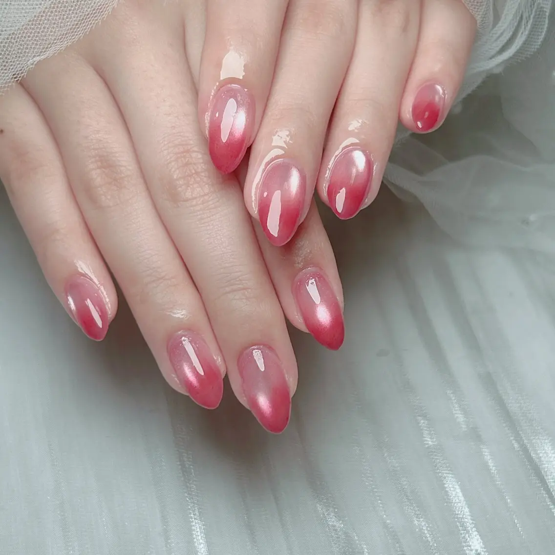 ネイル フレンチネイル ガラスフレンチ キラキラネイル 韓国ネイル ロングネイル ハンドネイル Cute Tips nailのネイルデザイン