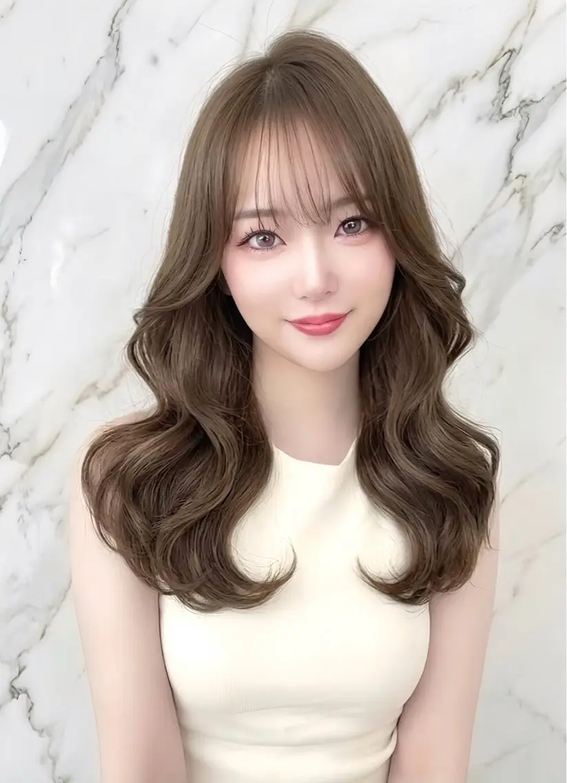 ロング カラー カット ヘアカラー レイヤー/髪質改善 縮毛/ハッシュカットのヘアスタイル