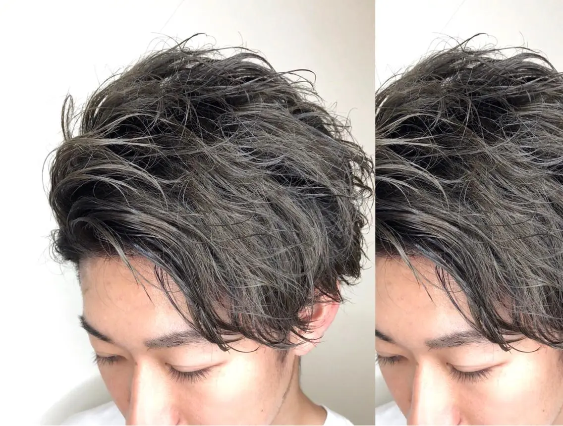 ミディアム カラー メンズ メンズブリーチ ブリーチ ダブルカラー グレージュ メンズヘア特化 崎田 成人のヘアスタイル