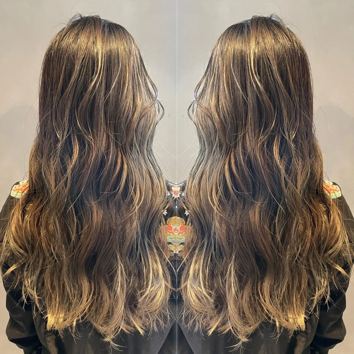 ロング カラー バレイヤージュ ブリーチ レイヤーカット カット ヘアカラー トリートメント 長谷川 沙紀のヘアスタイル