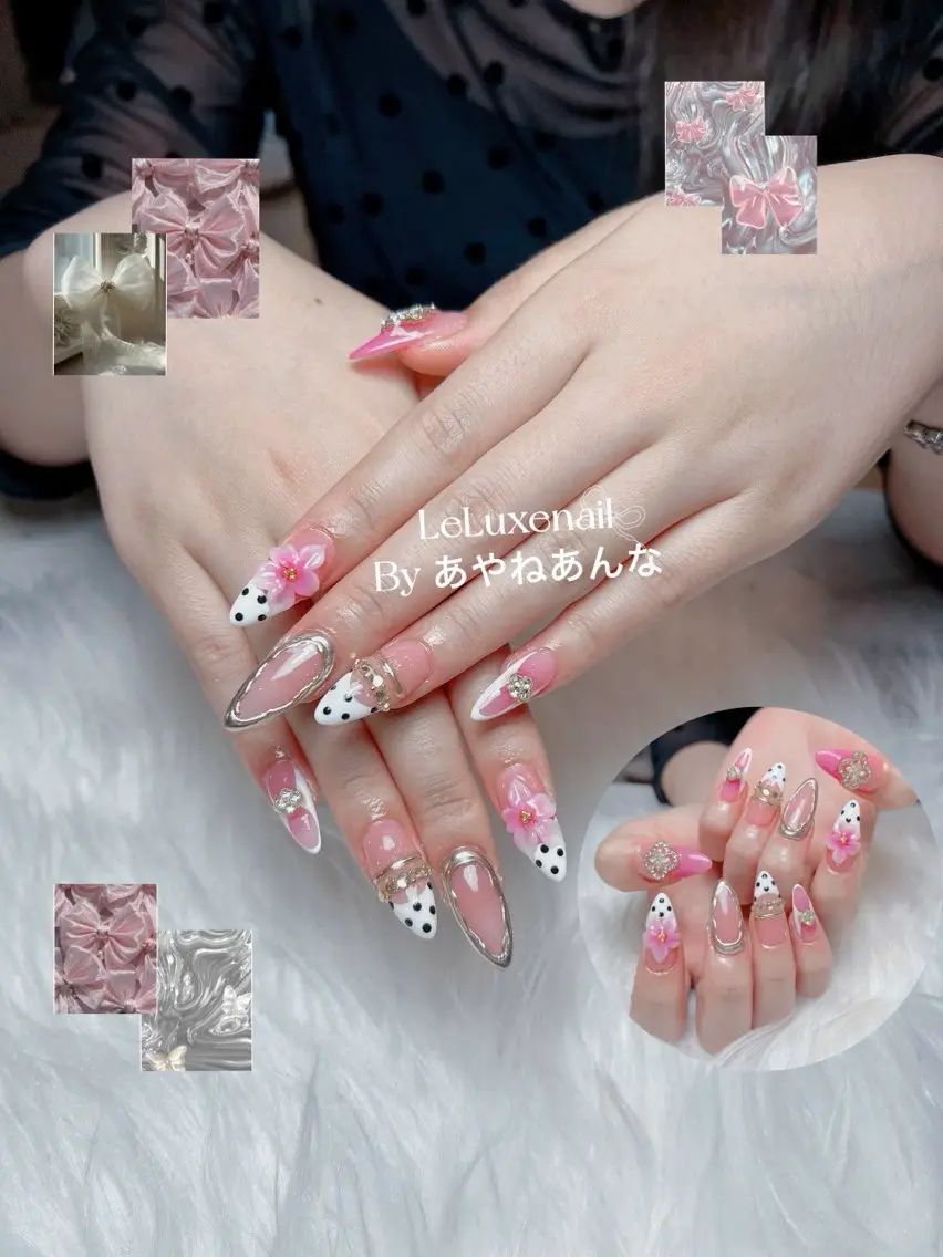 ネイル アートネイル ドット フラワーネイル フレンチネイル 韓国ネイル ハンドネイル le luxe nailsのネイルデザイン