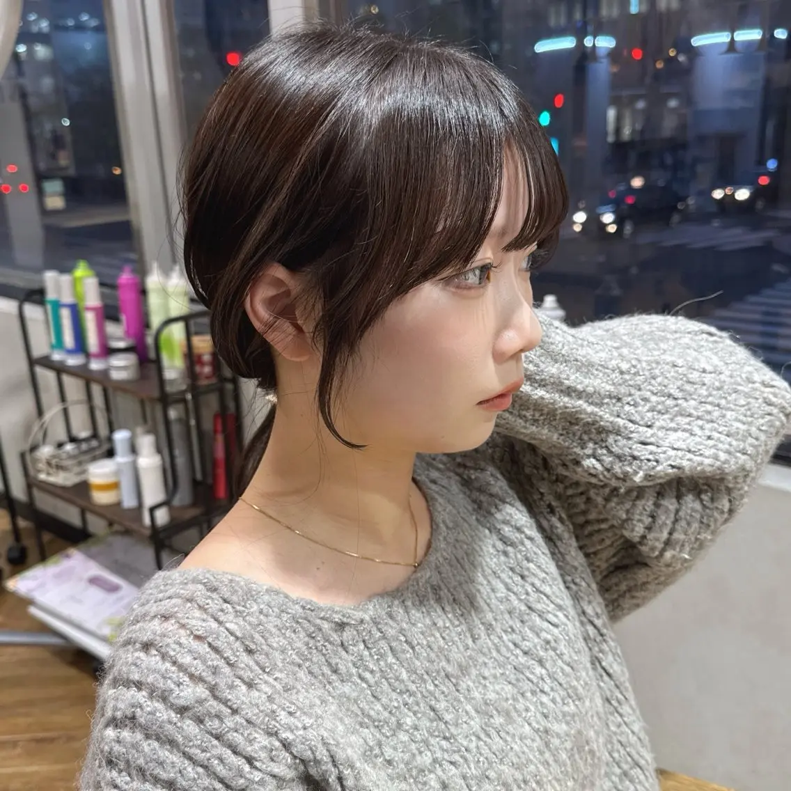 ロング カット ヘアカラー トリートメント 檜谷 晴　顔周りカットのヘアスタイル