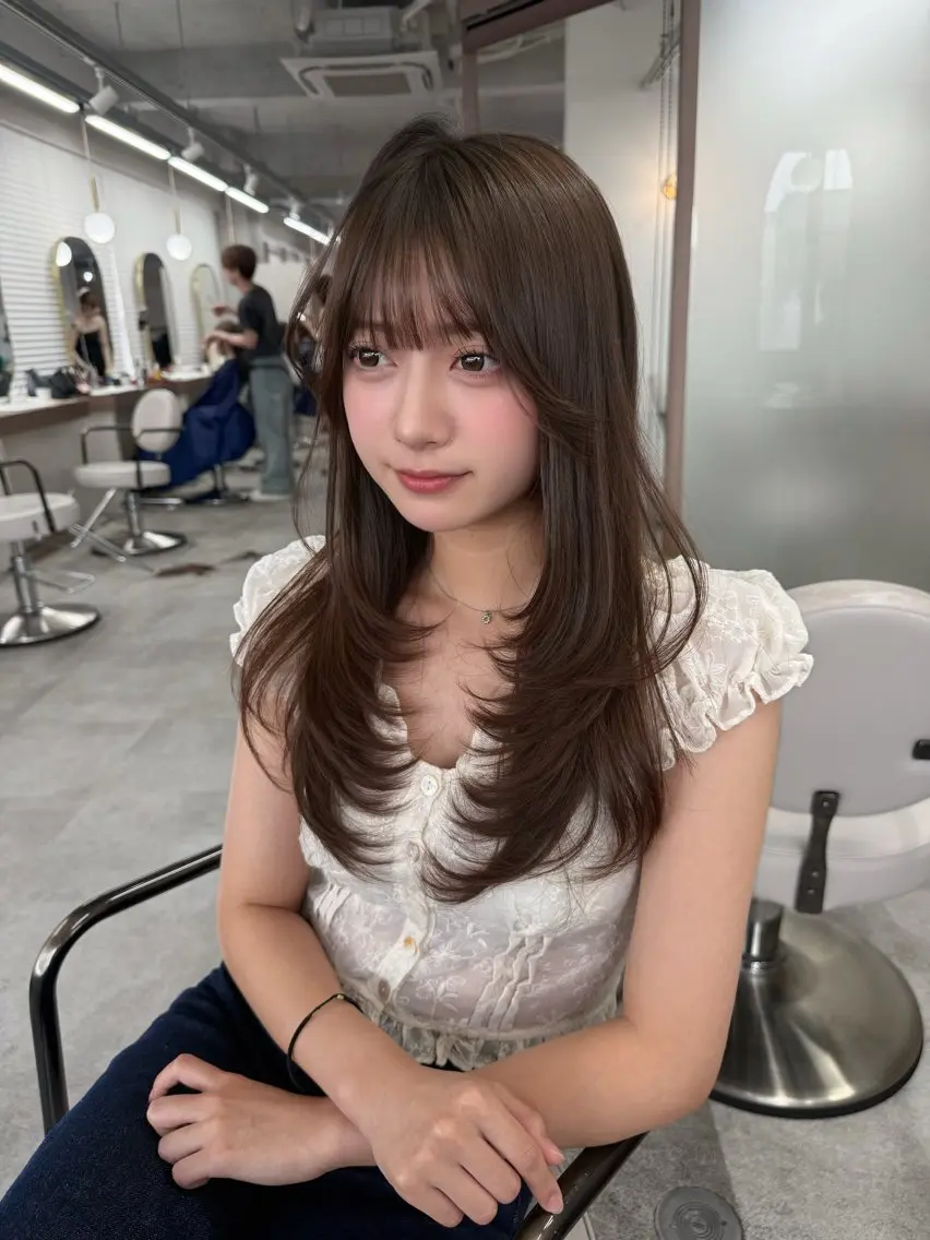 ロング カラー ブラウンカラー 透明感カラー 顔周りカット 韓国風ヘア 小顔カット カット ヘアカラー 結べるレイヤー/ 透明感カラー/和奏のヘアスタイル