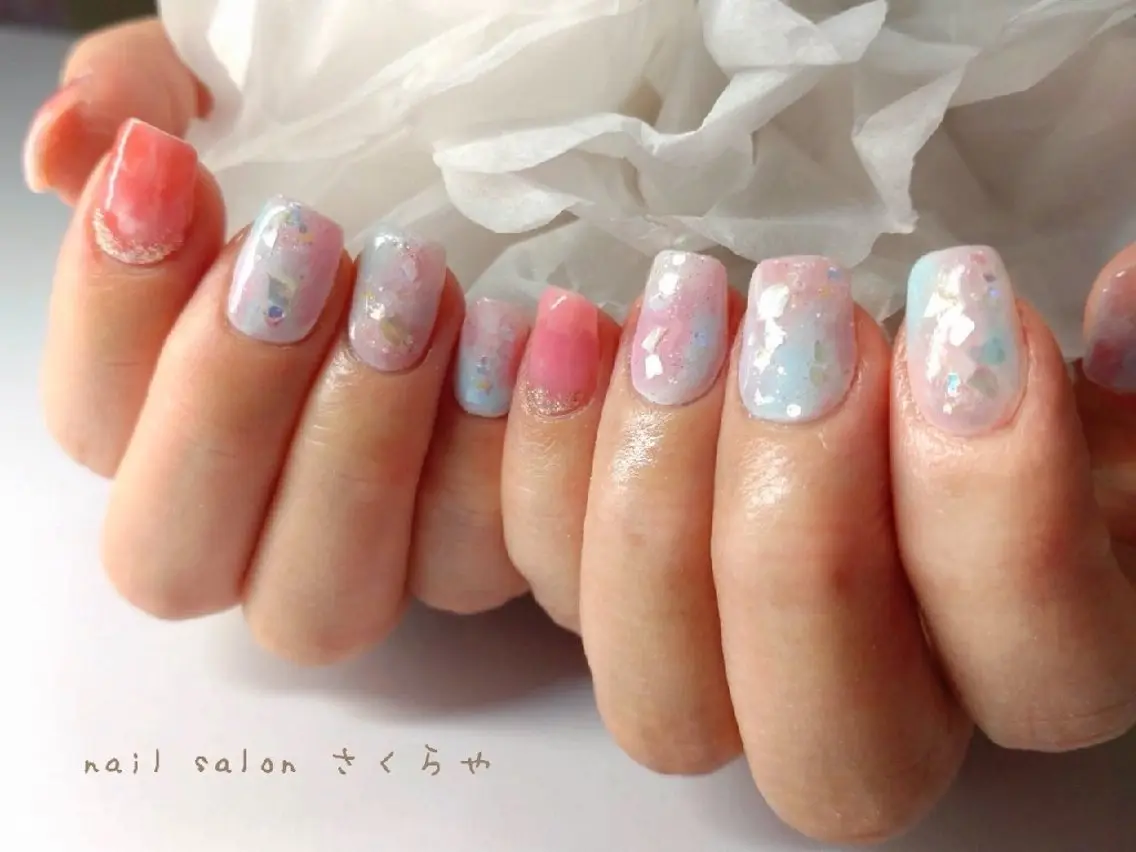 ネイル ニュアンスネイル ワンカラーネイル 春ネイル さくらや❤ パラジェル使用のネイルデザイン