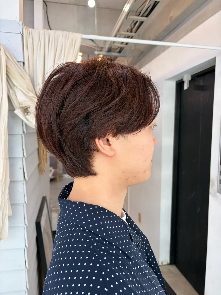 ショート カラー メンズ ブラウンカラー オレンジ オレンジブラウン カット ヘアカラー トリートメント ダブルカラー メンズパーマ大成のヘアスタイル