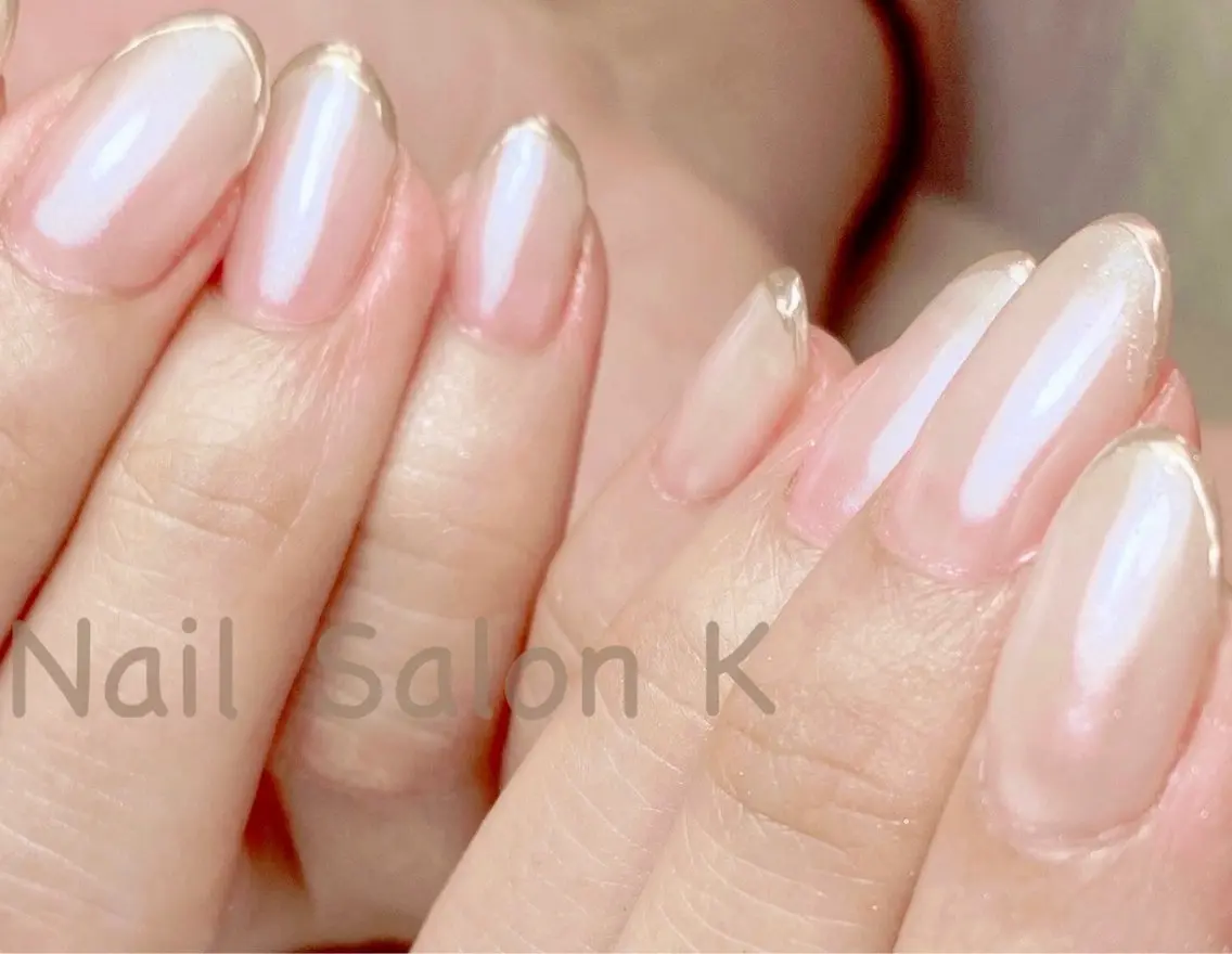 ネイル フレンチネイル 氷ネイル・うるうるネイル ミラーネイル 持ち込み ホワイト ハンドネイル Nail Salon K 🧸美爪育成のネイルデザイン