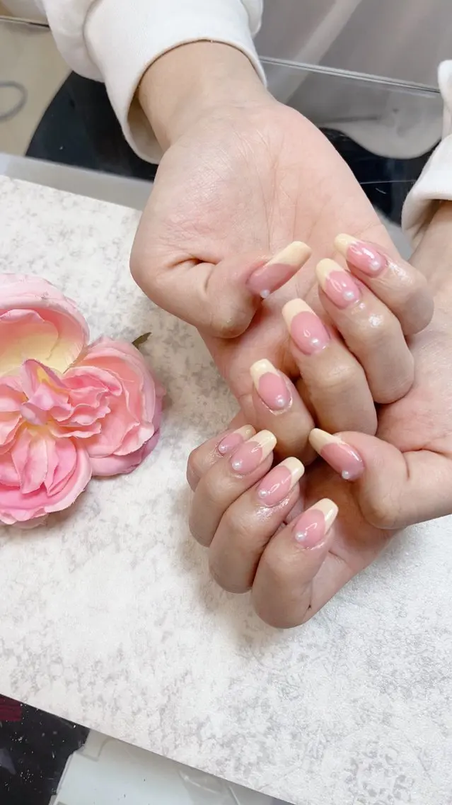 ネイル クリアネイル ピンク 春ネイル ストーンネイル Will nail salonのネイルデザイン