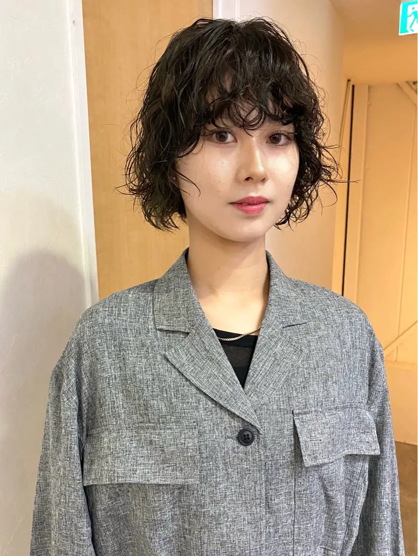ショート パーマ ボブレイヤー ボブ レイヤーカット 森貴裕/ベージュ/ パーマ/オリーブのヘアスタイル