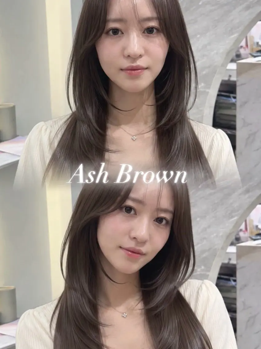 セミロング カラー ヘアアレンジ アッシュ アッシュブラウン 黒髪 ブルーカラー ブルーブラック ヘアカラー 🖤kana韓国ヘア 艶髪カラー特化🖤のヘアスタイル
