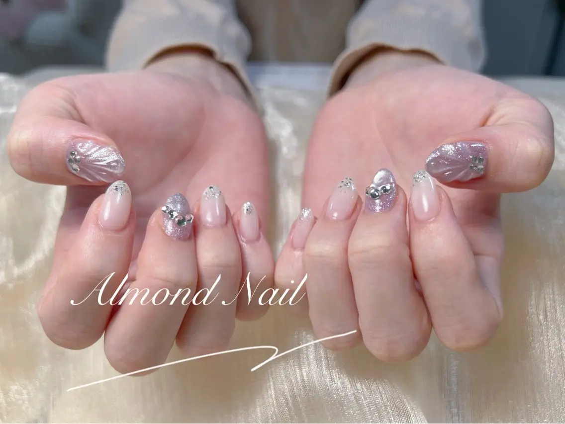 ネイル 長さ出し フラッシュネイル フットネイル フレンチネイル ジェルネイル Almond Nail 亀戸のネイルデザイン