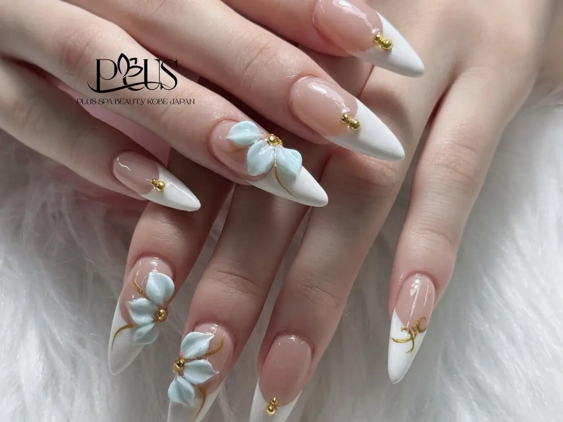 ネイル アートネイル フレンチネイル ジェルネイル ガラスフレンチ ニュアンスネイル ハンドネイル PLUSSPA ANHのネイルデザイン