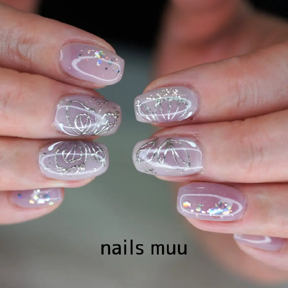ネイル アートネイル マグネットネイル ミラーネイル オフィスネイル パープル nails muu まゆのネイルデザイン