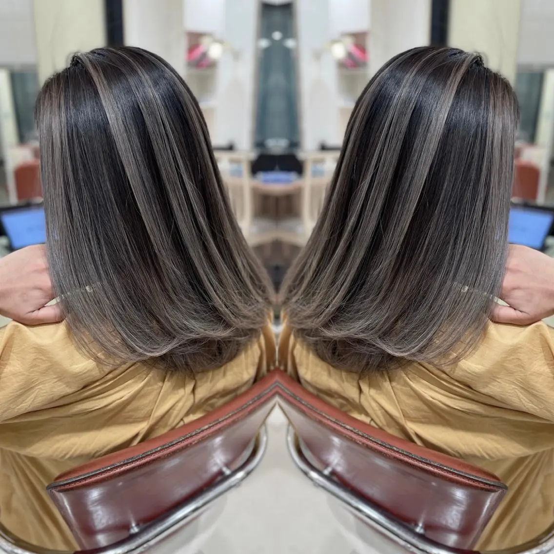 セミロング カット ヘアカラー Y Uのヘアスタイル