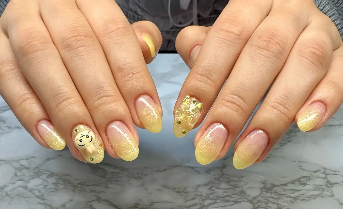ネイル ラメ(グリッター) ラメグラデーション リボン 春ネイル Mai’s nailのネイルデザイン