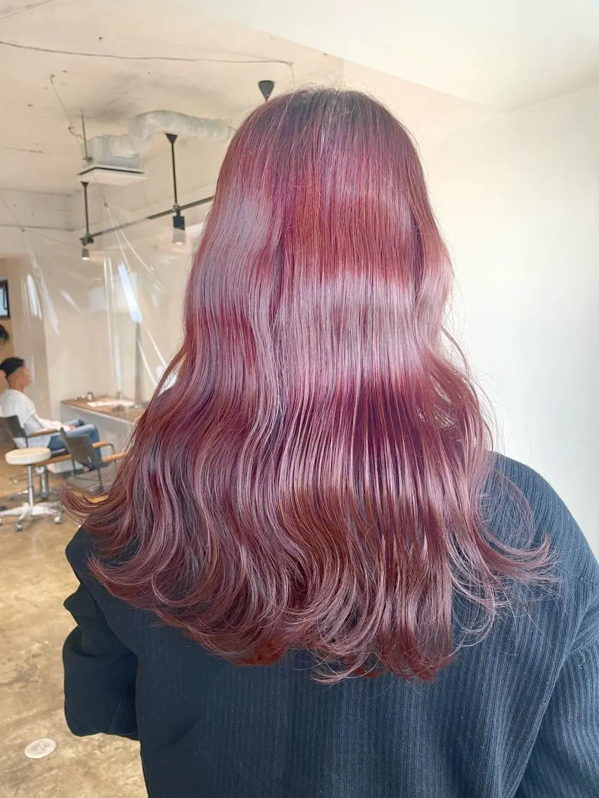 ロング カラー ブリーチ ボルドーカラー ブリーチなしカラー 暖色カラー🍒 ケアブリーチ/akiのヘアスタイル