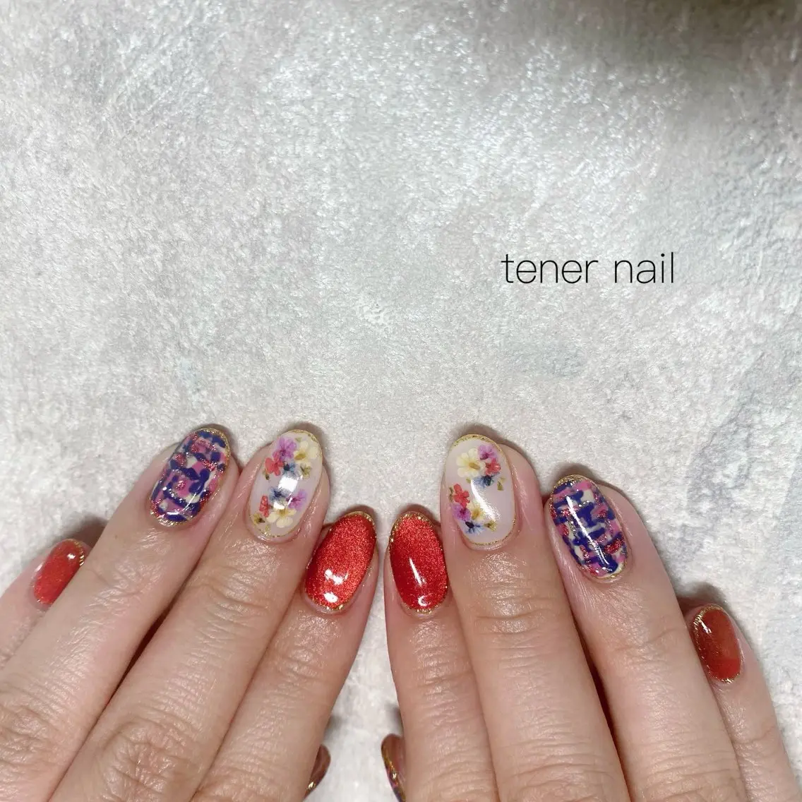 ネイル フラワーネイル ツイードネイル ハンドネイル テネルネイル tener nailのネイルデザイン