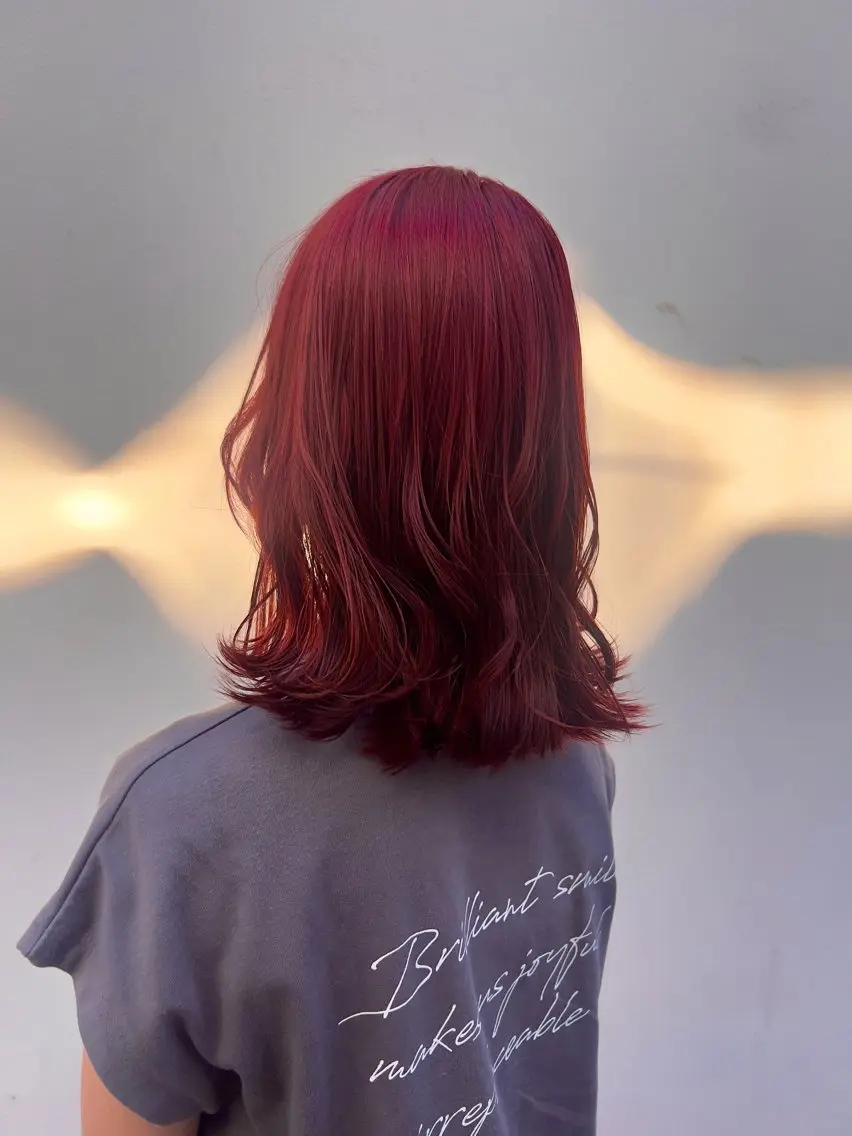 カラー ブリーチ ブリーチなしカラー レッドカラー 柔め透明感血色カラー 暖色/レイヤー/ゆいのヘアスタイル