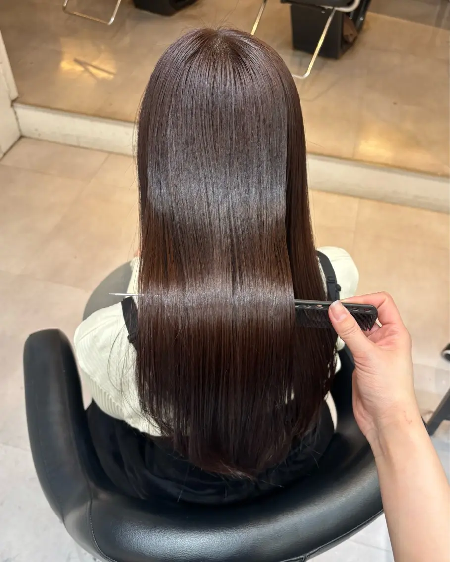 ロング カラー ブリーチ ブラウンカラー チョコレートブラウン 透明感カラー ブリーチなしカラー カット ヘアカラー レイヤーカット/ 暗髪カラー🧸ナシコのヘアスタイル
