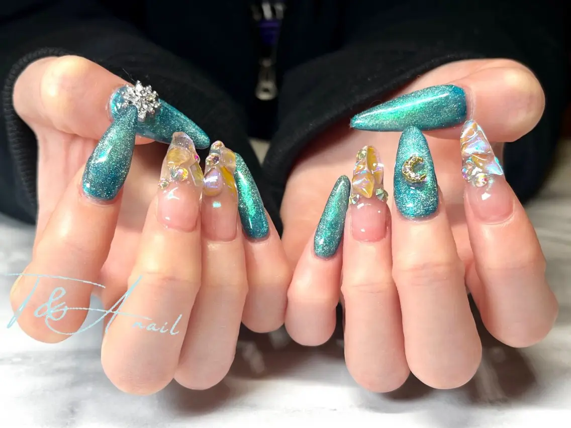 ネイル 長さ出し ジェルネイル マグネットネイル スカルプネイル T&A nailのネイルデザイン