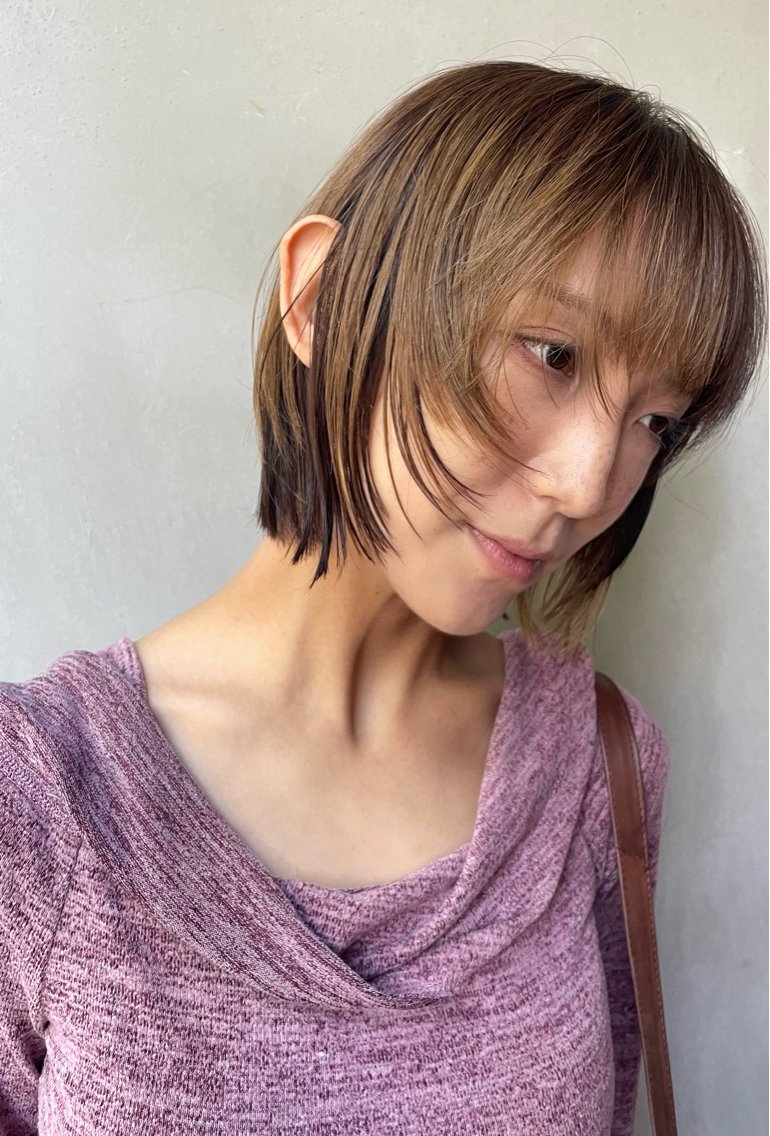 ミディアム 顔周りカット レイヤーカット MAI パーマ／レイヤーボブのヘアスタイル