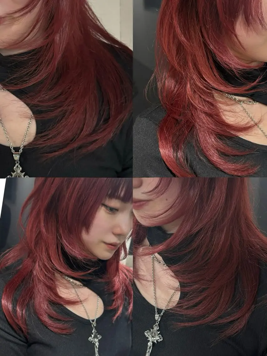 セミロング ハッシュカット レイヤーカット カット ヘアカラー 松井那津子 /ハイライトブリーチのヘアスタイル