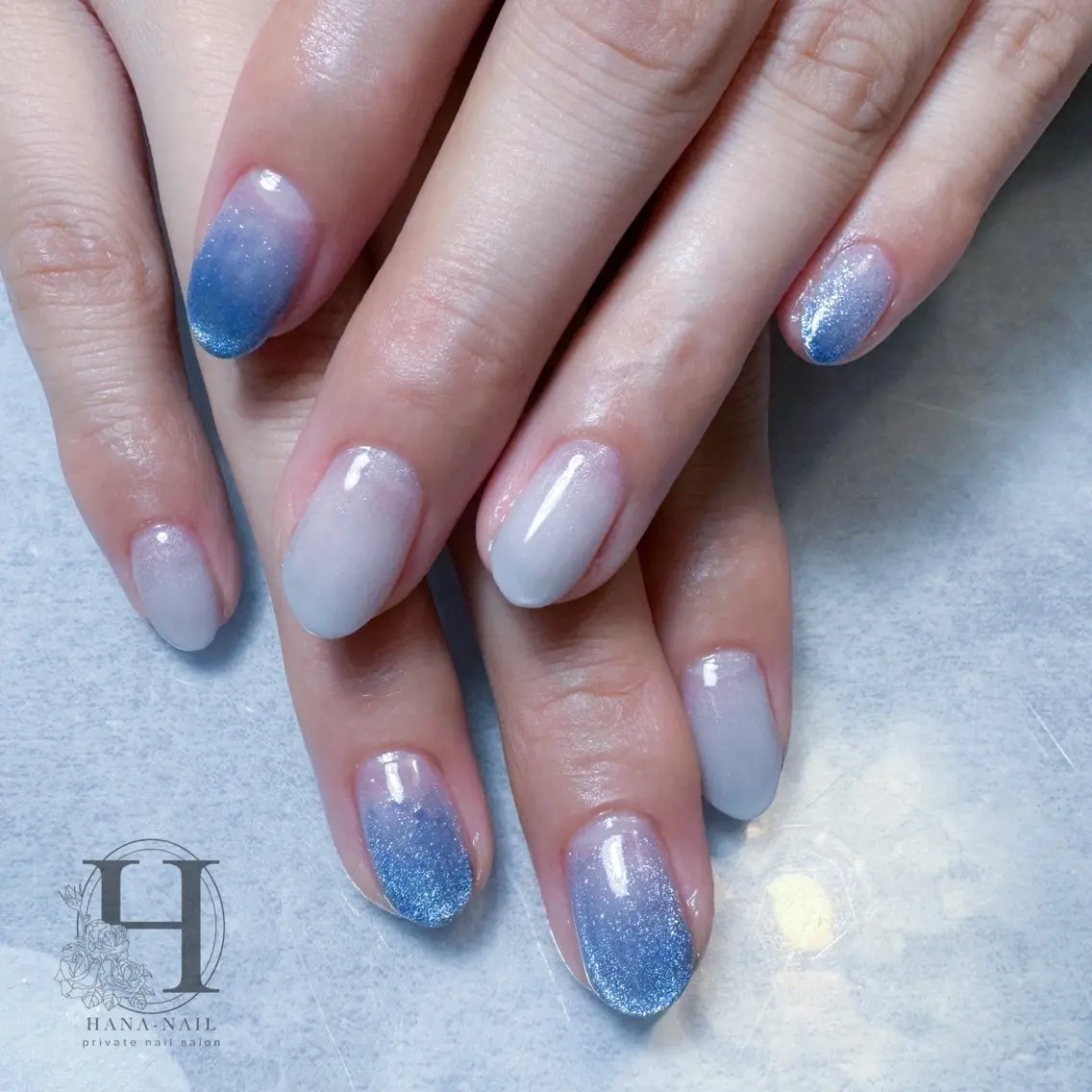 ネイル アートネイル ブルー ジェルネイル グラデーション マグネットネイル Kao hana-nailのネイルデザイン