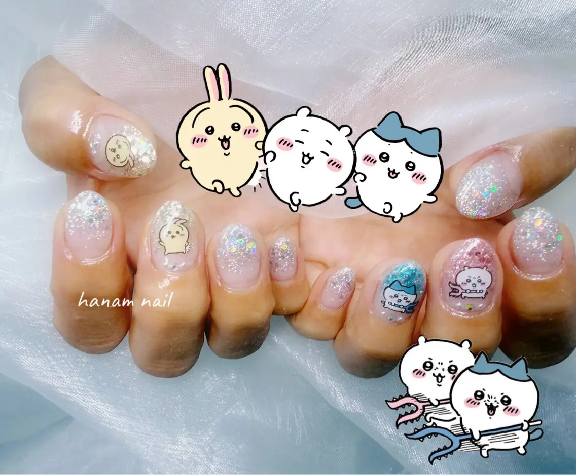 ネイル ラメ(グリッター) ラメグラデーション ハンドネイル hanam nail 🌿🩵ハナムネイルのネイルデザイン