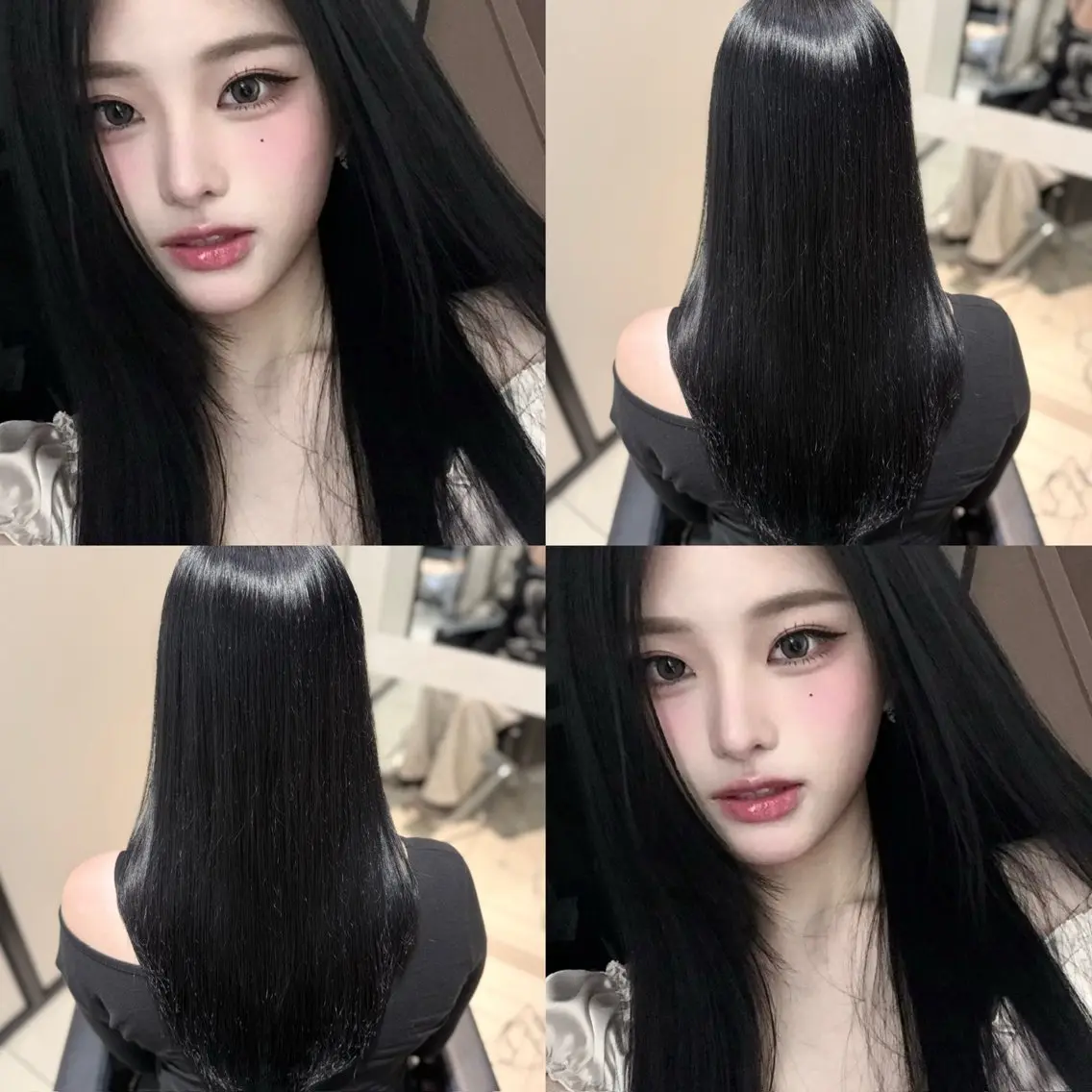 ロング カラー 黒髪 ブルーカラー ブルーブラック カット ヘアカラー トリートメント グレージュ/レイヤー /韓国ヘア/RISAのヘアスタイル