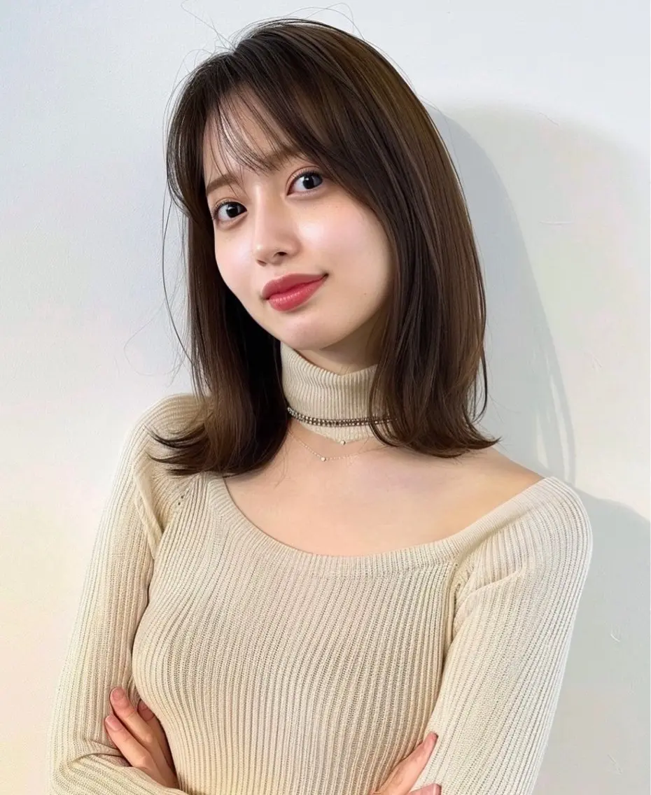 ミディアム ボブ 髪質改善 韓国風ヘア レイヤーカット 小顔カット ヘアカラー 韓国風/髪質改善/ ナガヤアキラのヘアスタイル