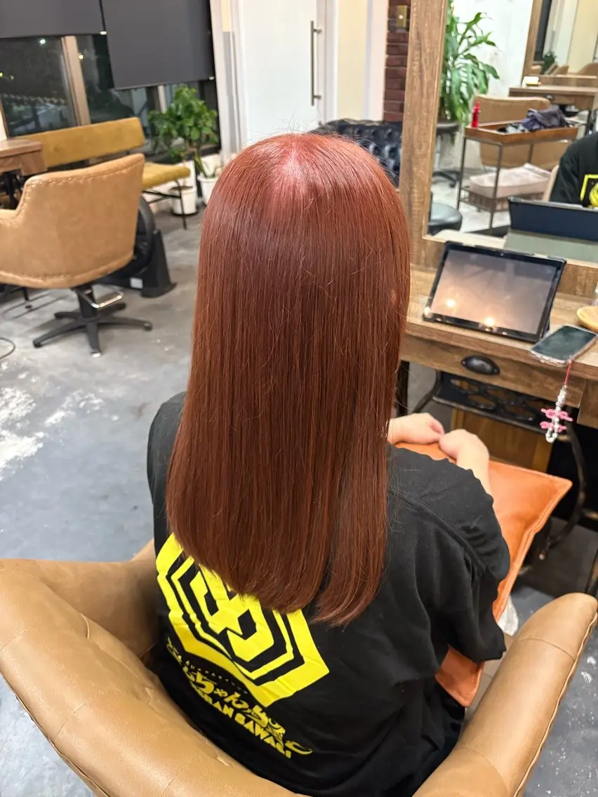 カラー オレンジ オレンジピンク ピンクカラー ヘアカラー 🫧透明感カラー 槇野🫧のヘアスタイル
