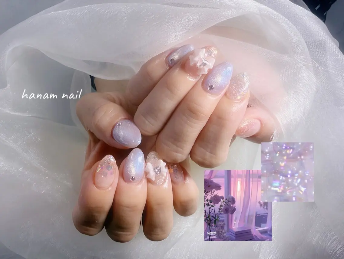ネイル リボン ハンドネイル hanam nail 🌿🩵ハナムネイルのネイルデザイン