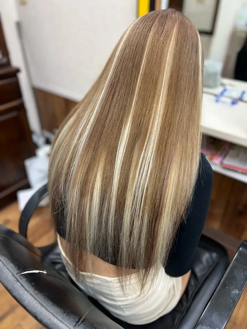 ロング カラー シールエクステ バレイヤージュ ダブルカラー エクステ レイヤーカット エクステ B-W ⭐️REIKOのヘアスタイル