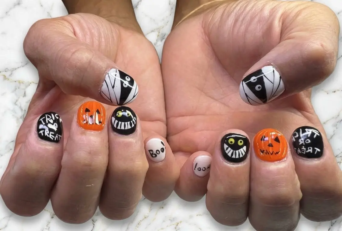 ネイル アートネイル フットネイル ハロウィン オフィスネイル オレンジ ハンドネイル ティーエヌ 金山駅東口店のネイルデザイン
