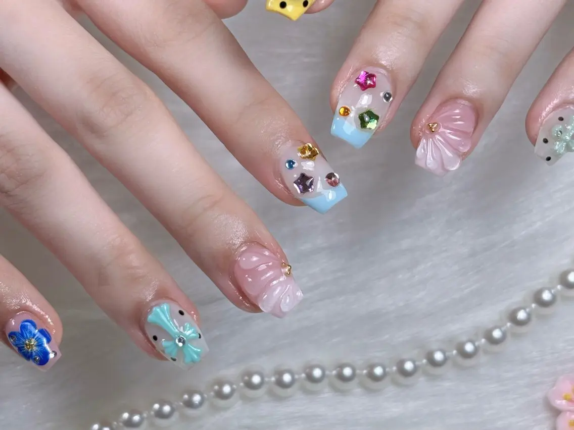 ネイル 長さ出し キラキラネイル 韓国ネイル ロングネイル 夏ネイル ハンドネイル Sully Nail  Labのネイルデザイン