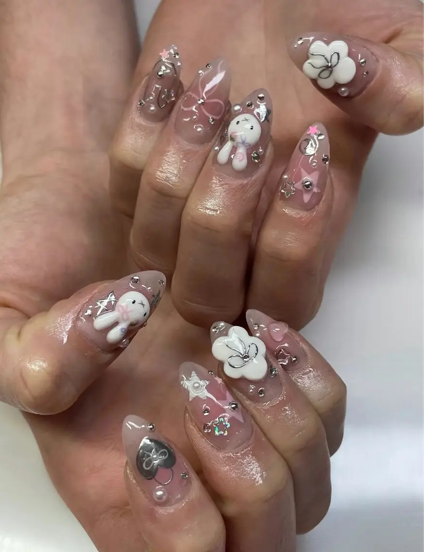 ネイル ハロウィン マグネットネイル ミラーネイル ニュアンスネイル ピンク Lee Nailsのネイルデザイン