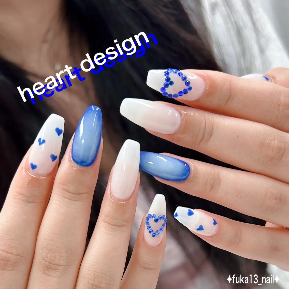 ネイル ブルー ハート 韓国ネイル 夏ネイル ハンドネイル Nail♡Fuka. /6月予約受付中のネイルデザイン