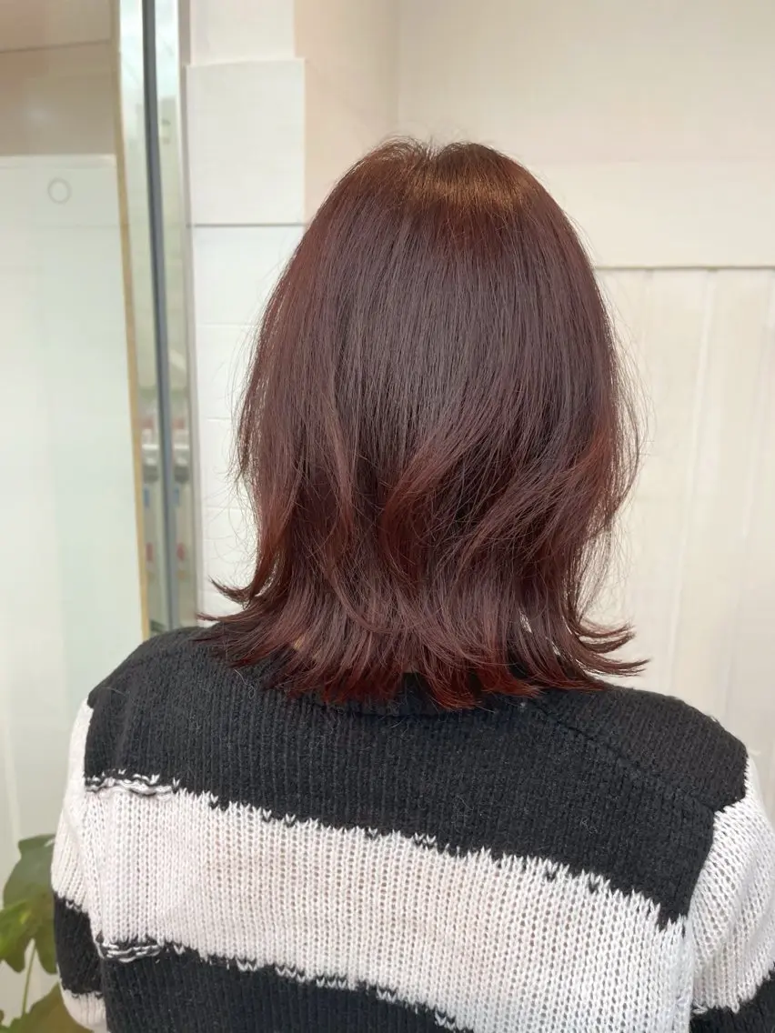 ミディアム カラー パーマ ヘアアレンジ ブリーチ 透明感カラー インナーカラー ブリーチなしカラー ボブ 二ヶ月綺麗なデザイン カット/星野六三四のヘアスタイル