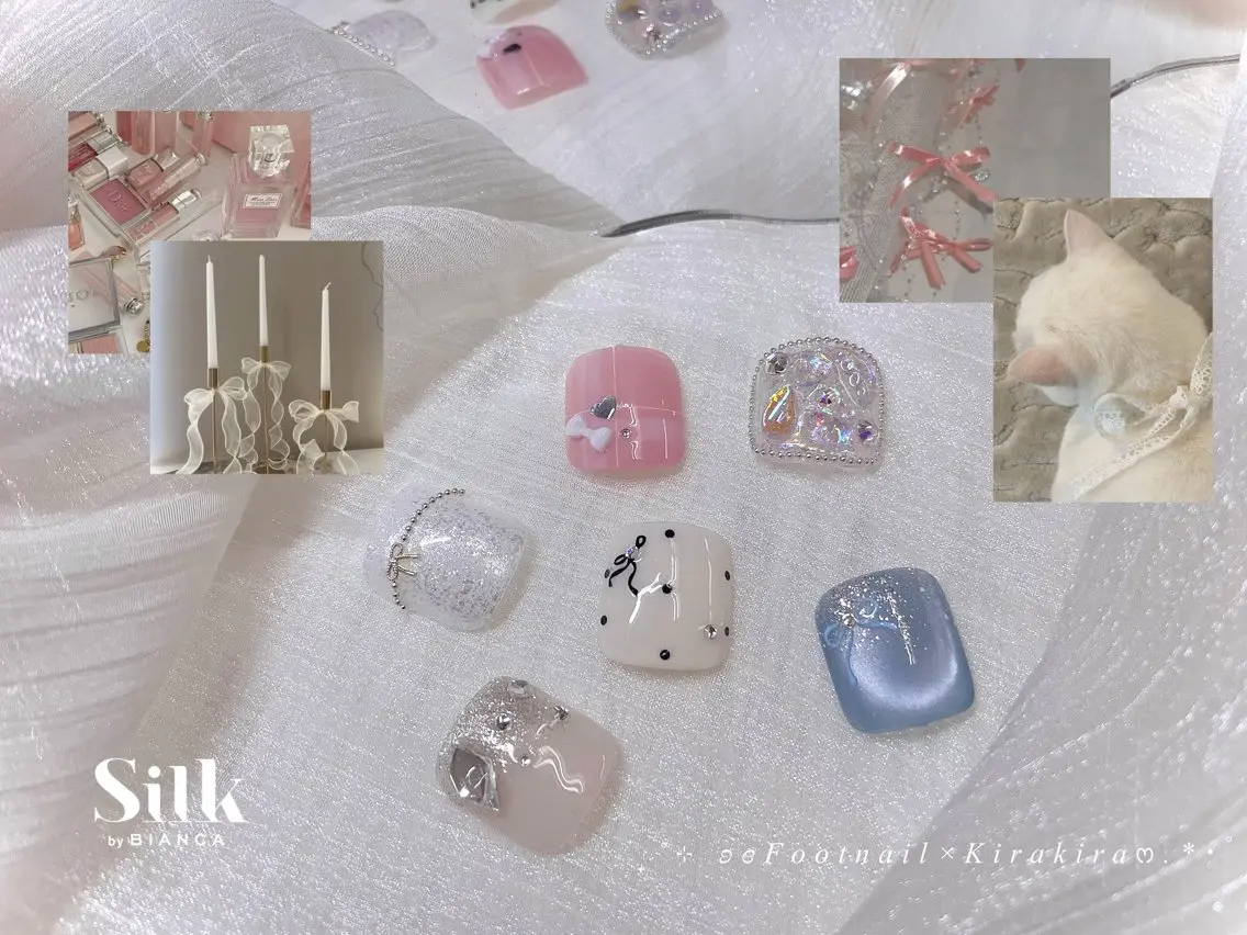 ネイル フットネイル 𝐒𝐢𝐥𝐤 🎀𝐚𝐧𝐧𝐚のネイルデザイン