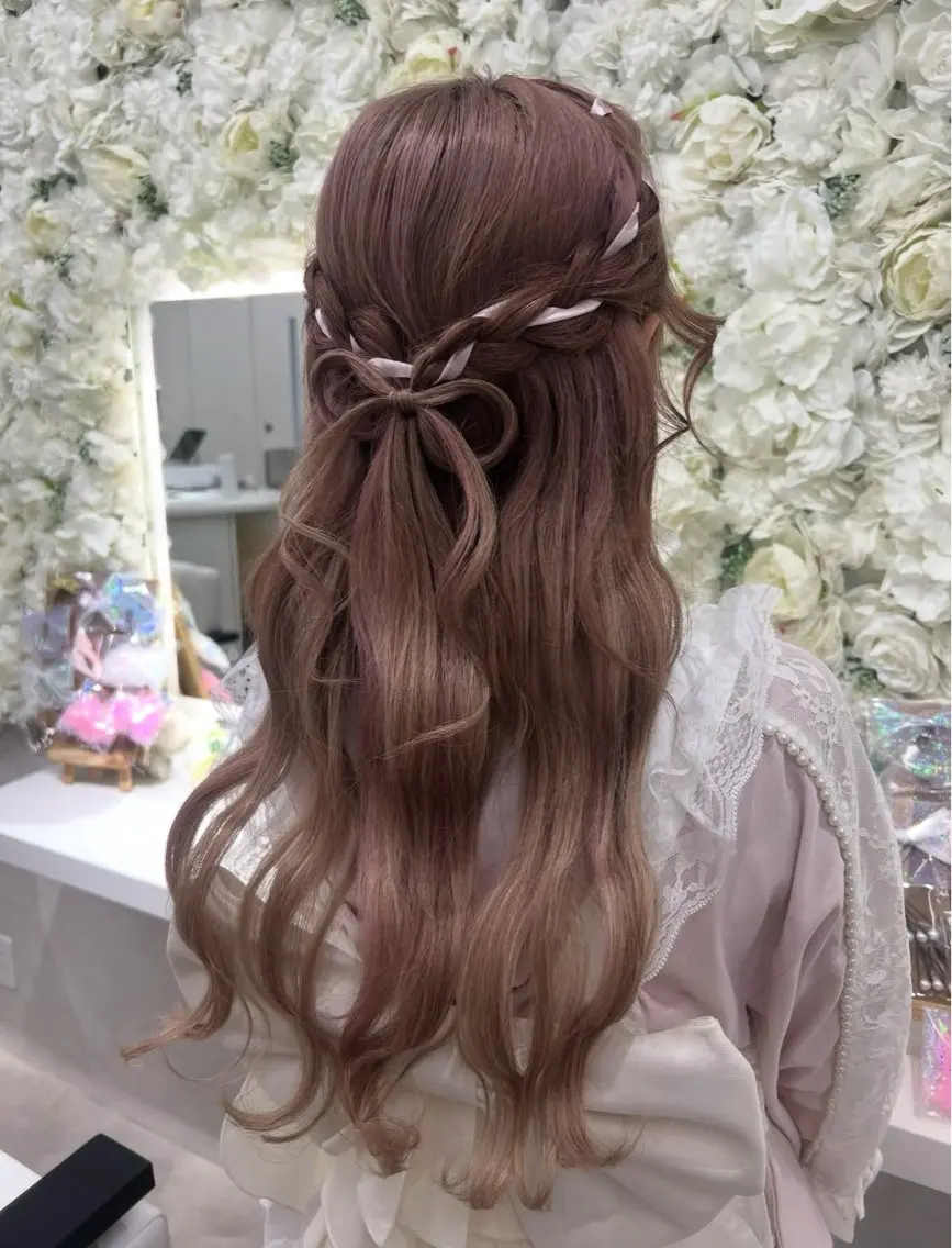 ロング ヘアアレンジ ハーフアップ ヘアセット ベルグロー 原宿👸のヘアスタイル