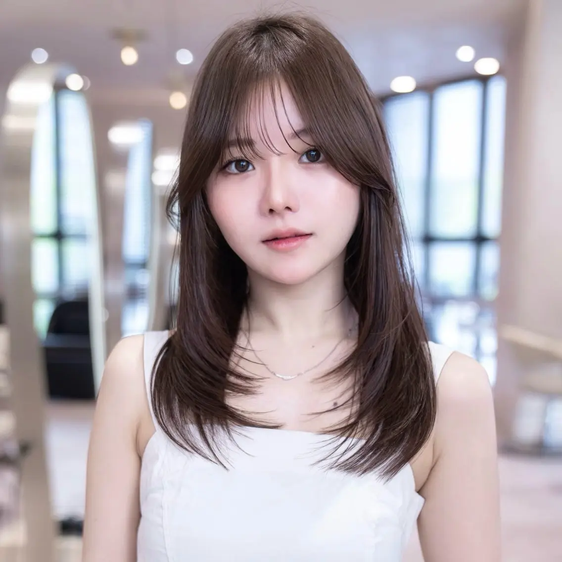 セミロング ボブ 顔まわりレイヤー 顔周りカット ハッシュカット 髪質改善 原宿/韓国/髪質改善 /レイヤー/ボブのヘアスタイル