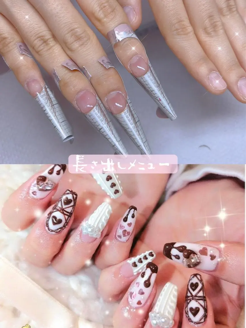 長さ出し10本+全指手描きネイルアートコース🧸🎨施術時間200分の写真