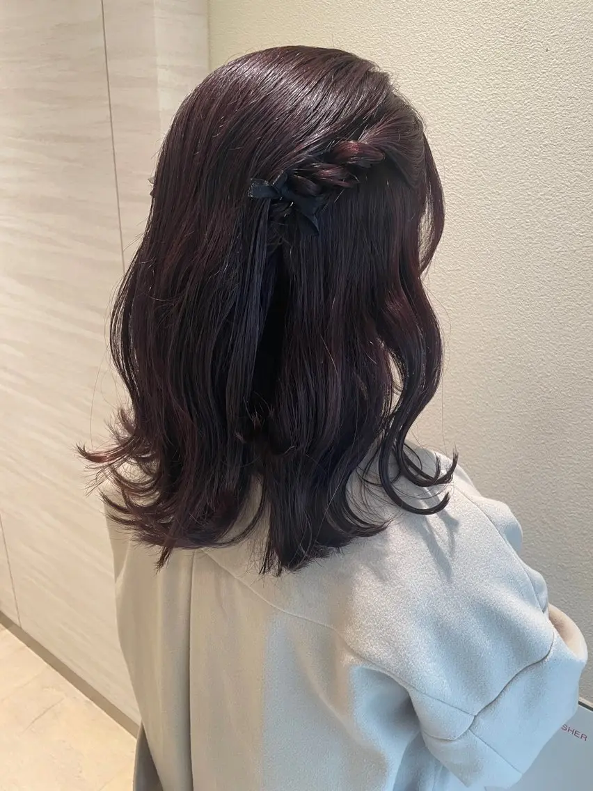 ミディアム カラー ヘアアレンジ ハーフアップ 結婚式・ブライダル 髪質改善\艶髪カラー 💐園田さやかのヘアスタイル