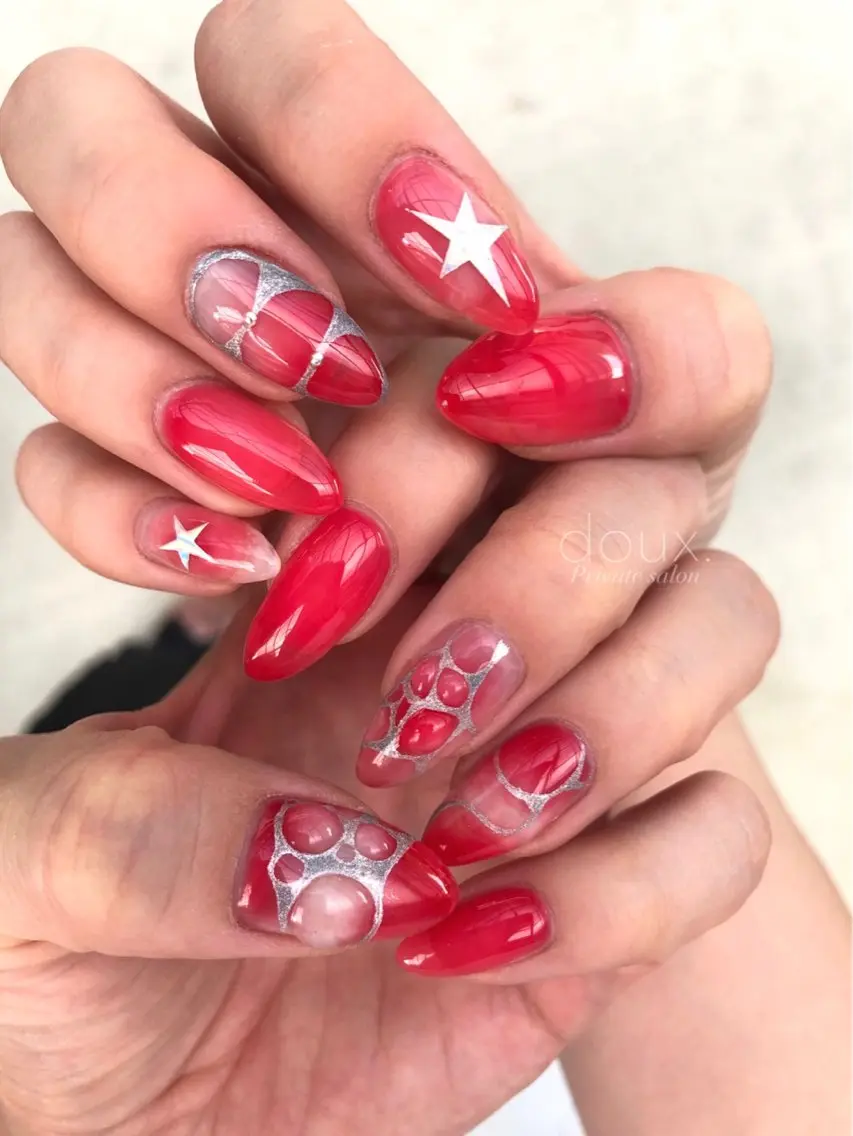 ネイル 氷ネイル・うるうるネイル 韓国ネイル ニュアンスネイル シンプルネイル 夏ネイル doux. nailのネイルデザイン