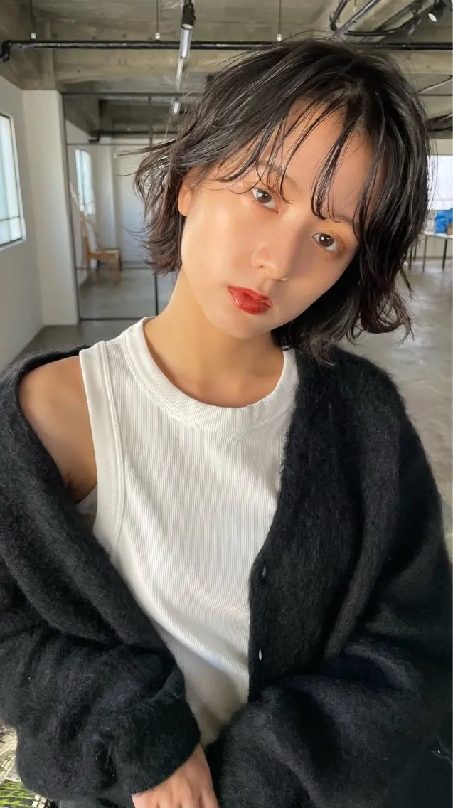 ショート 切りっぱなしボブ ボブレイヤー ボブ レイヤーカット シースルーバング カット ヘアカラー トリートメント 近藤 智也/ボブ/縮毛矯正のヘアスタイル