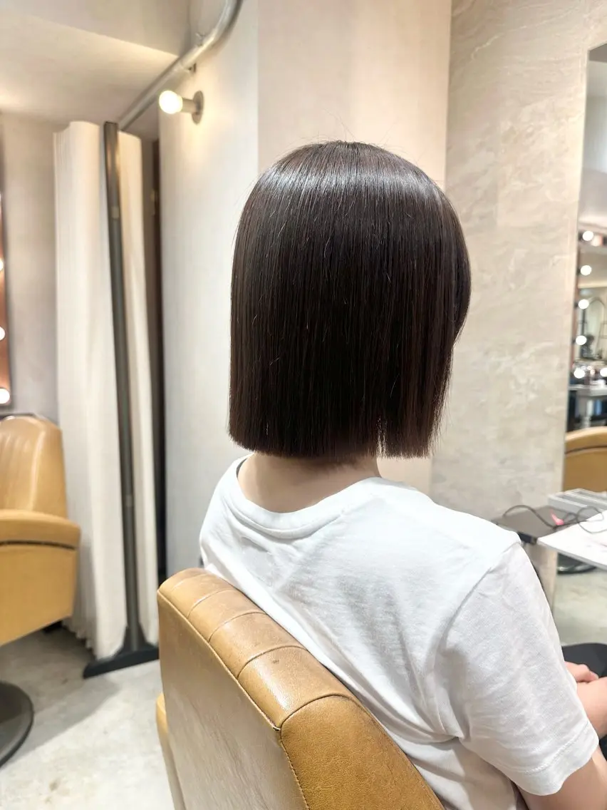 ミディアム パーマ ボブ 縮毛矯正 カット ヘアカラー 縮毛矯正 トリートメント ✨縮毛矯正/透明感 カラー/芦川優磨のヘアスタイル