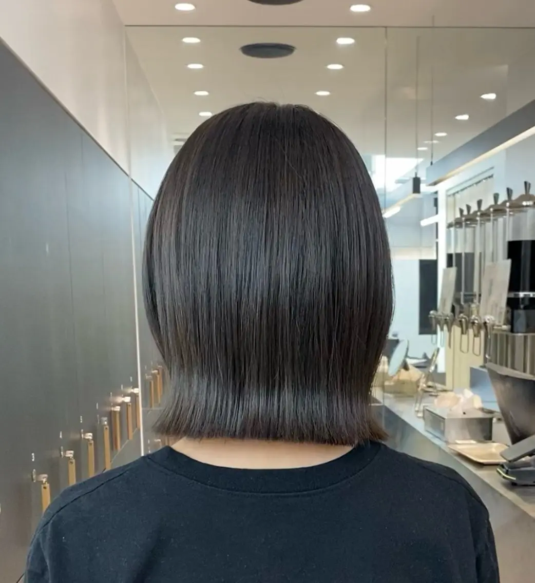 ミディアム カラー レイヤーボブ縮毛矯正 韓国RINAのヘアスタイル